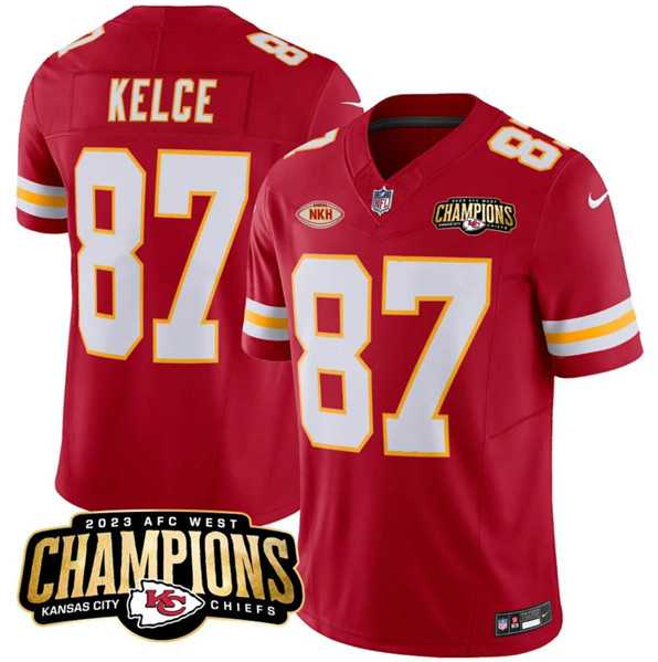Men & Women & Youth Kansas City Chiefs #87 Travis Kelce Red 2023 F.U.S.E. AFC West Champions With NKH Patch Vapor Untouchable Limited Jersey